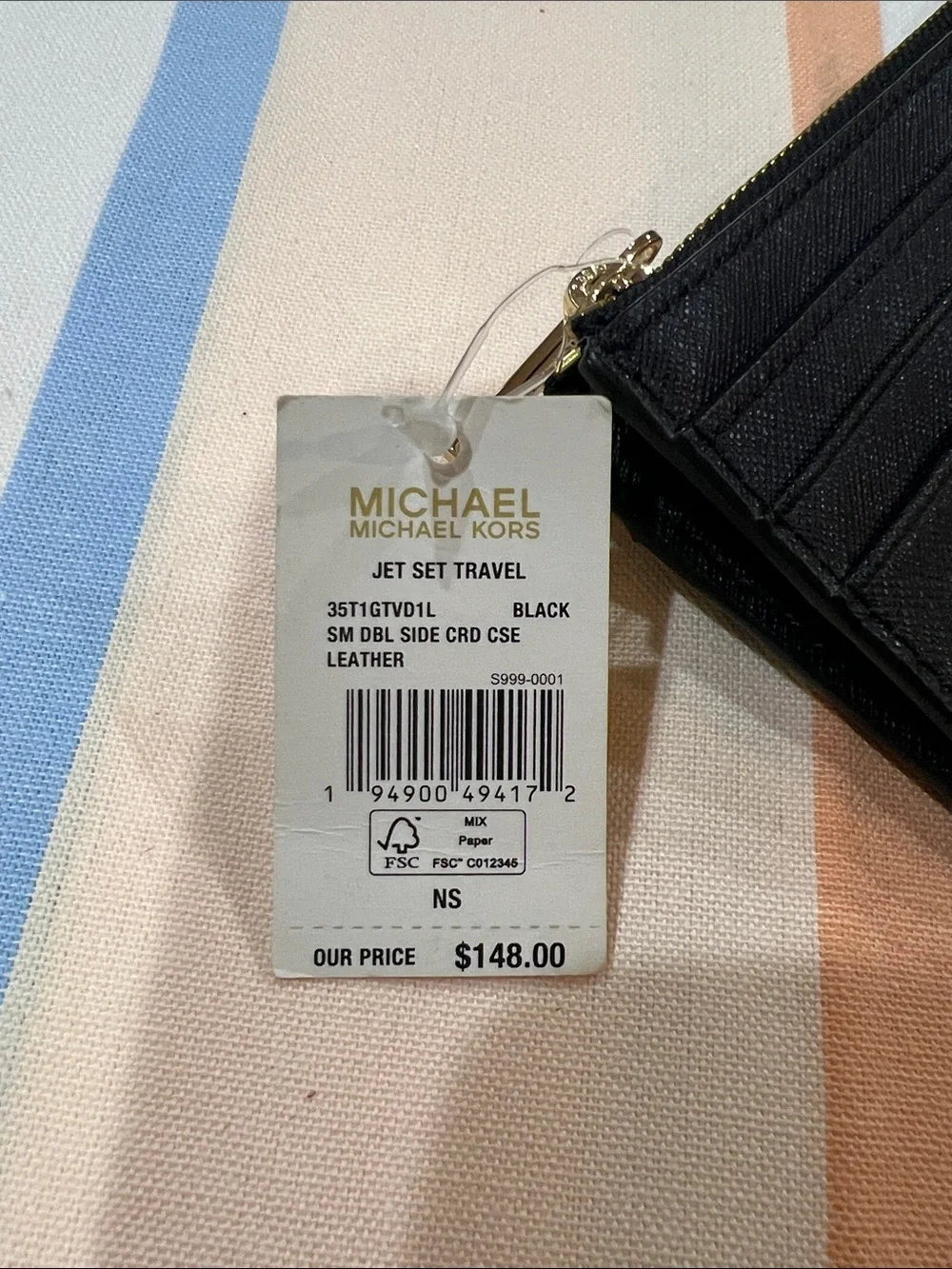 Michael Kors Black Saffiano Card Holder with Gold Logo